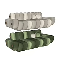 Light Gray And Green Sectional Sofa With Rounded Modules And Decorative Round Pillows 3d model