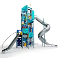 Colorful Tower Shaped Playground Structure With Blue Green Panels Multiple Slides And Decorative Elements 3d model