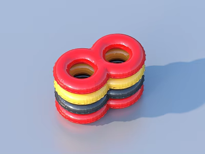 Colorful Stacked Connected Rings Daily Life Toy With Red Yellow Black Layers 3d model