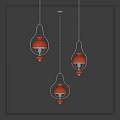 Modern Orange Pendant Lights with Metal Frames Hanging on Chains Against Grey Wall 3d model