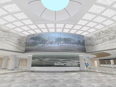 Spacious Modern Service Hall With Domed Ceiling Decorative Walls And Screens 3d model