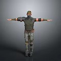 Game And Movie Tactical Character With Green Vest Mask Orange Arm Guards And Camouflage Pants