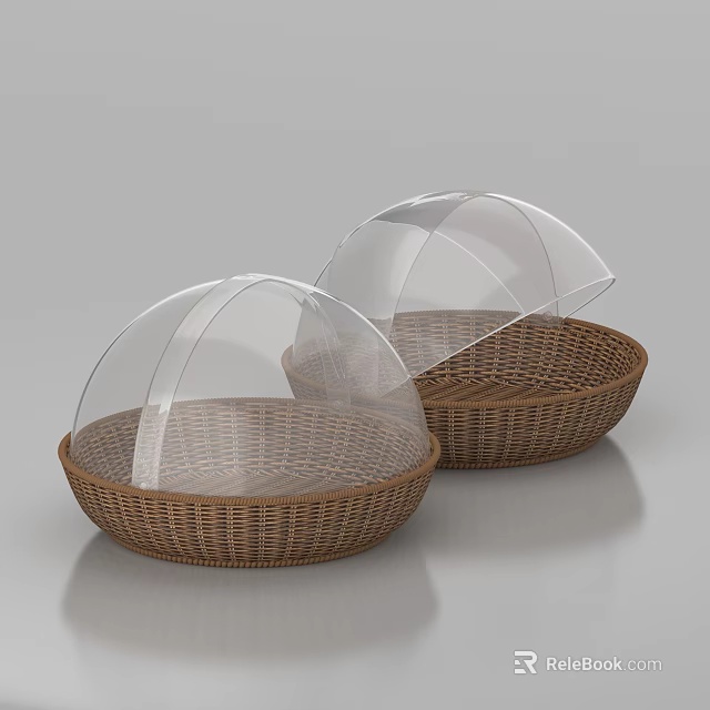 Two Woven Storage Baskets With Clear Dome Lids For Home Organizing 3d model 