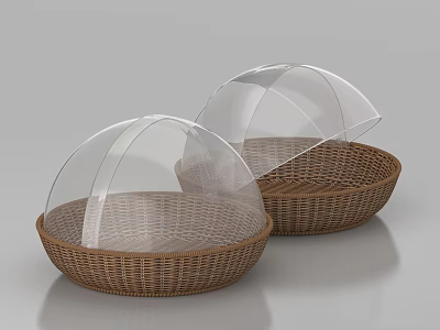 Two Woven Storage Baskets With Clear Dome Lids For Home Organizing 3d model
