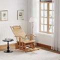 Wooden Recliner Lounge Chair With Ottoman Beside Small Table And Floor Lamp Near Window