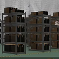 Metal Storage Shelves Loaded With Cardboard Boxes And Female Worker In Warehouse