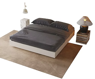 Modern Backrest Bed Double Bedside Table 3d model