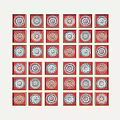 Colorful Decorative Wall Hangings With Red Frames And Circular Patterns In Neat Grid 3d model