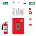 Essential Fire Safety Equipment Including Fire Extinguisher Cabinet Exit Sign Alarm And Emergency Light