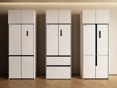 Three Modern White Multi Door Refrigerators And Freezers For Home Kitchen 3d model