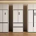 Three Modern White Multi Door Refrigerators And Freezers For Home Kitchen