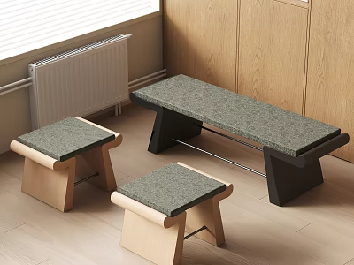Modern Indoor Stools And Bench With Wooden Frames And Stone Seats For Home Decor 3d model