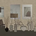 Minimalist Interior With Multiple Ceramic Vases And Dried Flower Branches In Neutral Tones