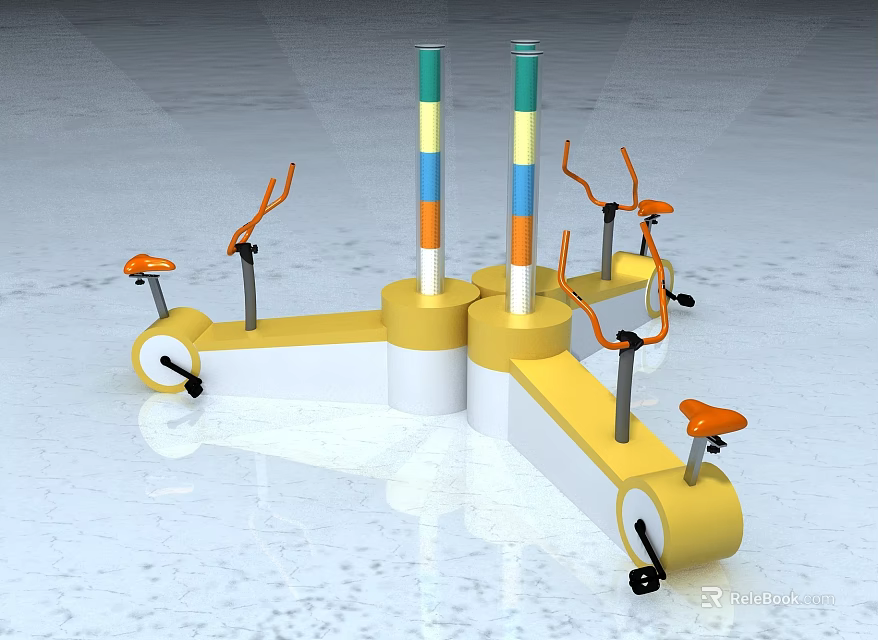 Colorful Playground Equipment With Orange Seats And Interactive Pillar Structure For Kids 3d model 
