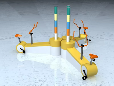 Colorful Playground Equipment With Orange Seats And Interactive Pillar Structure For Kids 3d model