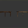 Two Round Wooden Coffee Tables With Carved Edges And Slim Legs On Dark Background