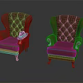 Two Brown Leather Tufted Armchairs With Armrests Wooden Legs And Hat On One