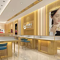Modern Luxury Jewelry Store Interior With Golden Counters Chandelier Ceiling And Display Showcases