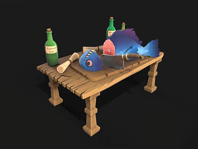 Fisherman's Table Dining Table Scene Material Medieval Material Table Bench 3d model