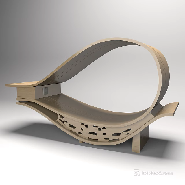 Modern Minimalist Wooden Lounge Chair With Curved Structure And Hollowed Details 3d model 