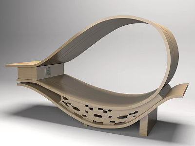 Modern Minimalist Wooden Lounge Chair With Curved Structure And Hollowed Details 3d model