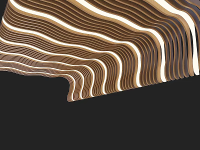 Modern Ceiling Design Featuring Wave Pattern Brown and White Illuminated Stripes 3d model