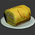 Delicious Yellow Cake Roll With Orange Stripes And White Cream Filling On White Plate