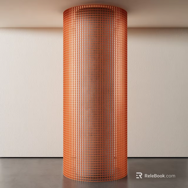 Modern Minimalist Interior Design With Orange Metal Grid Pattern Decorative Pillar 3d model