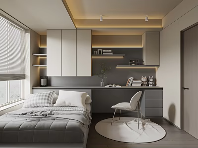 Modern Simple Tatami Bedroom Tatami Bedroom Study Desk Cabinet Integrated Second Bedroom Single Bed 3d model