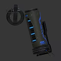 Two Daily Electrical Appliances Featuring Black Cylindrical Design With Blue Stripes And Metal Lids