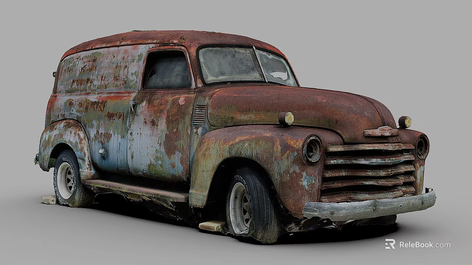Old Rusty Vintage Van With Weathered Exterior And Classic Design Features 3d model 