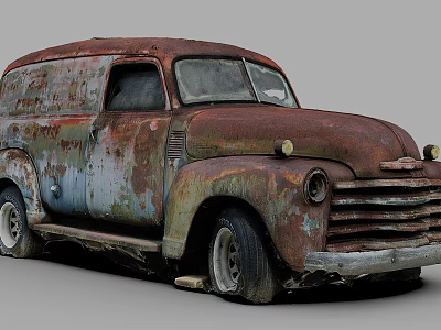 Old Rusty Vintage Van With Weathered Exterior And Classic Design Features 3d model