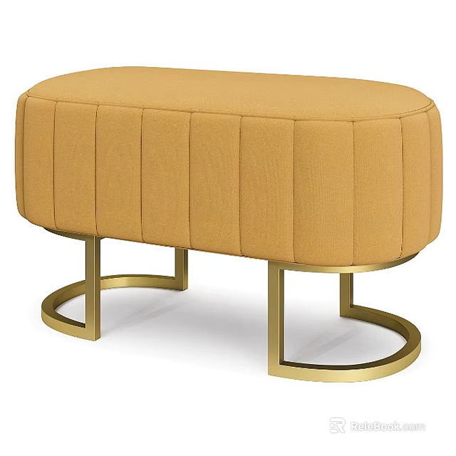 Oval Shaped Yellow Tufted Sofa Bench With Golden Metal Legs Design 3d model 