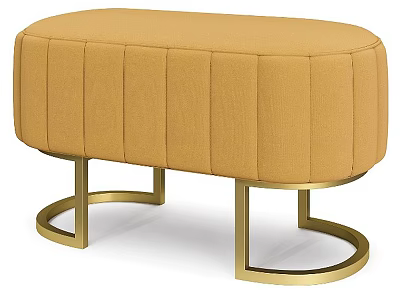 Oval Shaped Yellow Tufted Sofa Bench With Golden Metal Legs Design 3d model