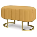 Oval Shaped Yellow Tufted Sofa Bench With Golden Metal Legs Design
