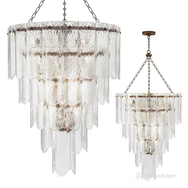 Elegant Glass Fringed Chandelier With Layered Design For Home Interior Decor 3d model 