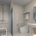 Bright Modern Accessible Public Toilet With Safety Grab Bars And Complete Bathroom Facilities