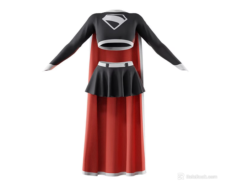 Superhero Themed Outfit With Black Crop Top Skirt And Red Cape 3d model 