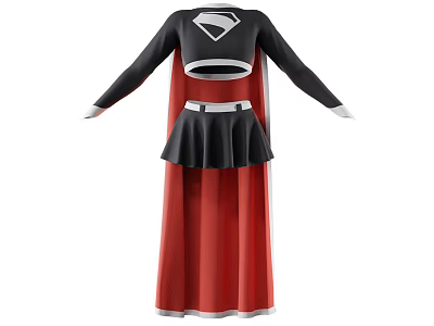 Superhero Themed Outfit With Black Crop Top Skirt And Red Cape 3d model