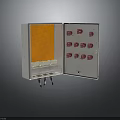 Open Industrial Control Panel With Metal Enclosure Orange Interior Red Knobs And Cables At Bottom