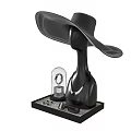 Stylish Black Wide Brim Hat Displayed On Mannequin With Glass Case Sunglasses And Black Base