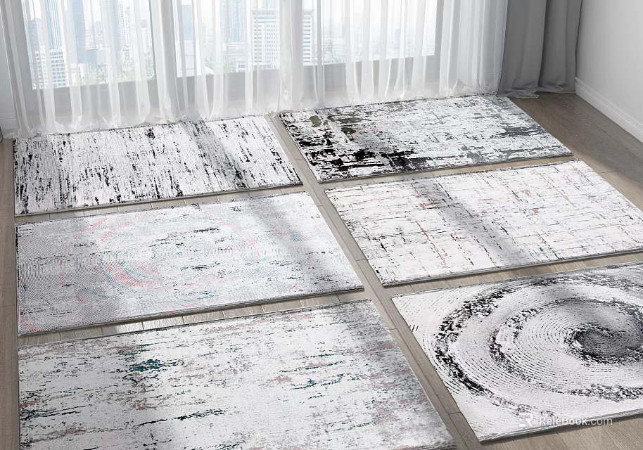 Modern Abstract Square Rugs With White Gray Patterns For Indoor Wooden Floor Living Room 3d model 