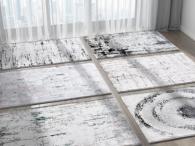 Modern Abstract Square Rugs With White Gray Patterns For Indoor Wooden Floor Living Room 3d model