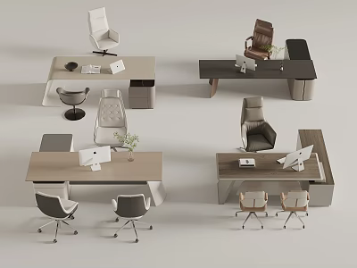 Modern Office Desks With Matching Chairs And Stylish Functional Workspace Setup 3d model