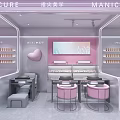 Modern Pink Nail Salon Interior In Mall With Manicure Tables And Beauty Services