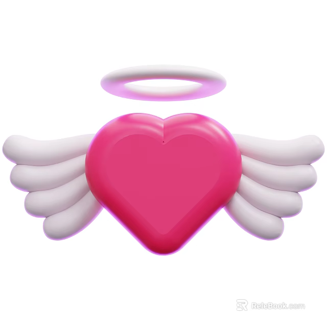 Cute Decorative Ornament Set With Pink Heart White Wings And Halo Design 3d model 
