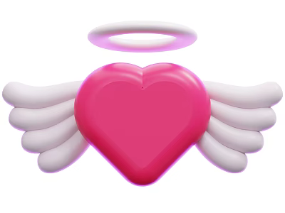 Cute Decorative Ornament Set With Pink Heart White Wings And Halo Design 3d model
