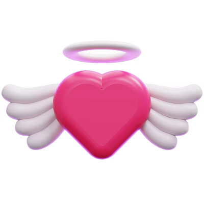 Cute Decorative Ornament Set With Pink Heart White Wings And Halo Design 3d model