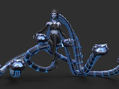 Female Game Movie Character With Blue Glowing Mechanical Tentacles In Sci Fi Style 3d model