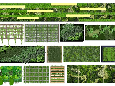 Different Living Plant Wall Design Styles With Grid Structures And Various Plants 3d model